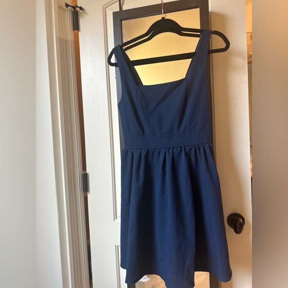 Navy lined dress, flattering fit and flare style, size medium - Picture 2 of 8